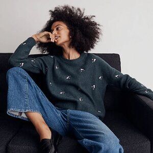 EUC Madewell Embroidered Cross-Stitch Floral Pullover Sweater, Sz XS